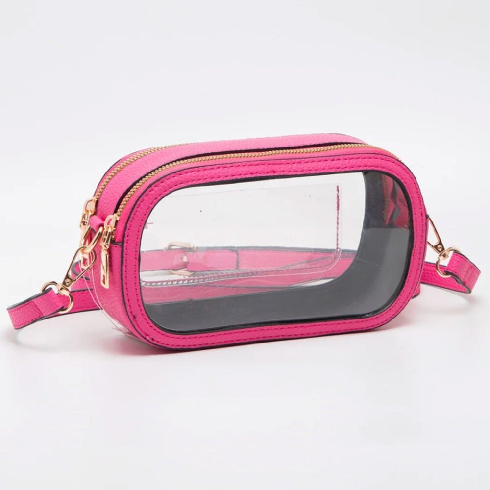 NWT Pink Trim Double Zipper Oval Clear Stadium-Approved Game Day Crossbody Bag